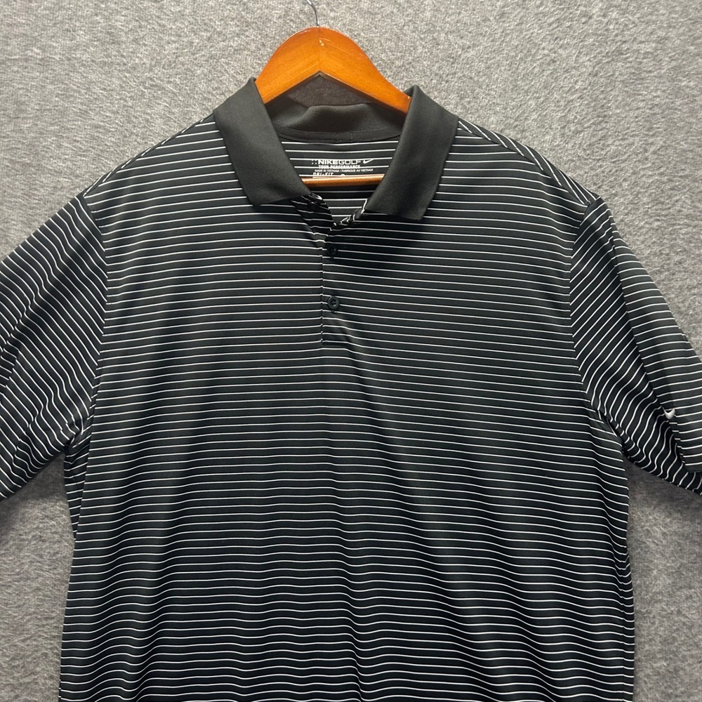 Nike Golf Tour Performance Dri-FIT Polo Shirt Mens XL‎ Black White Striped Short